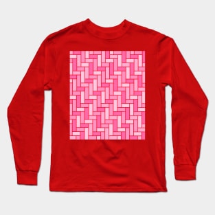 Geometric Tiles in Pink with Red Outline Long Sleeve T-Shirt